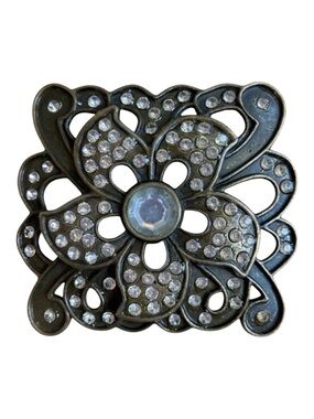 Vintage buckle belt incrusted crystal floral feminine strong metal diamanté pin